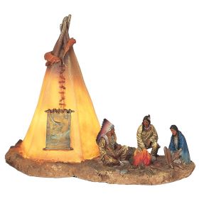8"W Native American with LED Lighting Teepee Tipi Figurine Home Decor Gift