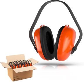 25 Pack Safety Orange Black Ear Muffs. Adjustable Headband Earmuffs. Comfortable Ear Cups. Premium Quality Hearing Protection. Best Ear Defenders