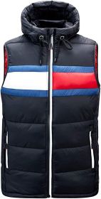 Men's Autumn/Winter New Hooded Cotton Vest Waistcoat Stitching Color-block Large Size Jacket (size: BLACK-XXL)