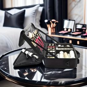 Large Capacity Travel Makeup Bag with Adjustable Dividers - High Quality Oxford Cloth Makeup Storage Box (Color: Black)